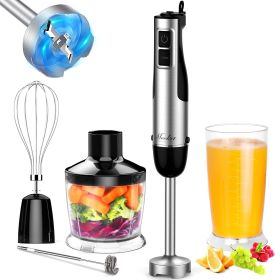 Immersion Blender Handheld, 1100W 5-in-1 Multi-Purpose Hand Blender, 12-Speed Stick Blender, 600ml Beaker, 500ml Chopper, Egg Whisk, Milk Frother, Bla
