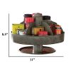 Benzara Galvanized Lazy Susan Organizer With 6 Pockets, Gray
