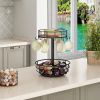 Carousel Coffee Pod Holder Basket, K Cup Organizer for Counter, Coffee Cup Organizer with 12 Mug Hooks, Mug Tree with Storage Basket, for Coffee Bar,